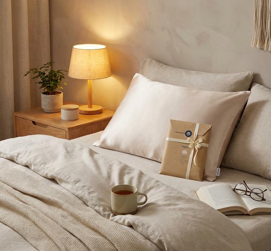 Satin Zipper Pillowcase in cozy setting